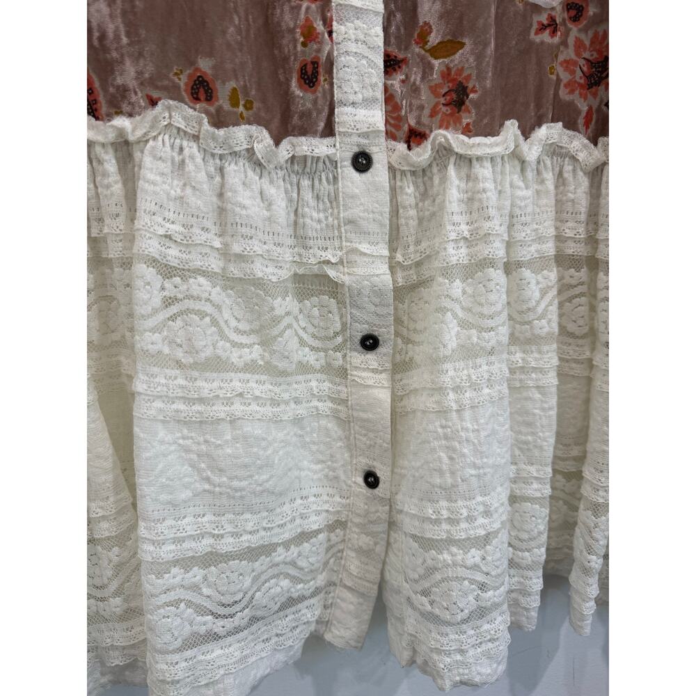POL Velvet Floral Lace Beaded Sequin Crystal Romantic Boho Button Front Top Sz L - Picture 9 of 15